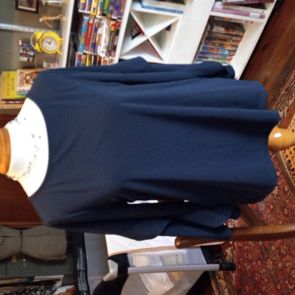 Ann Taylor Factory Navy Blue Polyester Free Swing Blouse w/ Tiered Bell Sleeves